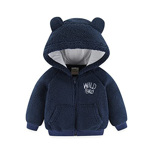 Newborn Infant Baby Boys Girls Cartoon Fleece Hooded Jacket Coat with Ears Warm Toddler Kids Outwear Coat Zipper Up 0-6Y - 7