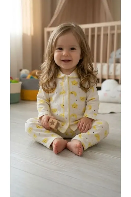 Newborn Infant Baby Girl Boy Cotton Laced Pajama Set Gift - Gold - 3