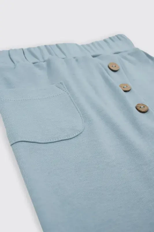 Newborn Knit Blue Pants with Button and Pocket Detail - 3