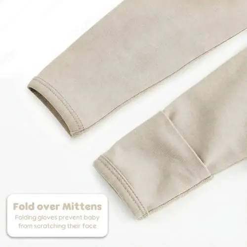 Newborn Knotted Baby Gown 0-6 Months, Super Soft Breathable Nightgowns for Babies Girl and Boy, Baby Girls Coming Home Hospital Outfit with Hat Set Oatmeal - 4