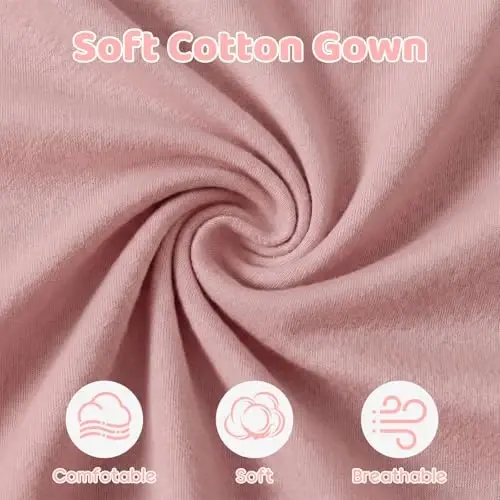 Newborn Knotted Baby Gown 0-6 Months, Super Soft Breathable Nightgowns for Babies Girl and Boy, Baby Girls Coming Home Hospital Outfit with Hat Set Pink - NEWBORN (1)