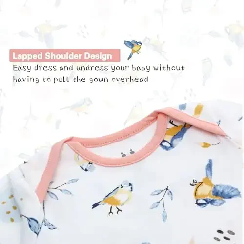 Newborn Knotted Gown with Hat Set, 3 Pack Newborn Nightgowns, Baby Sleeper Gowns with Mitten Cuffs for Boys Girls 6-12 Months - 4