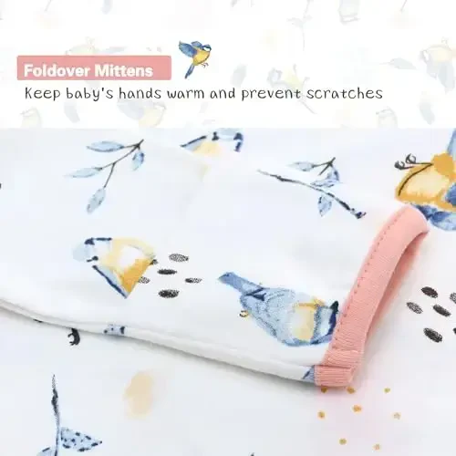 Newborn Knotted Gown with Hat Set, 3 Pack Newborn Nightgowns, Baby Sleeper Gowns with Mitten Cuffs for Boys Girls 6-12 Months - 7