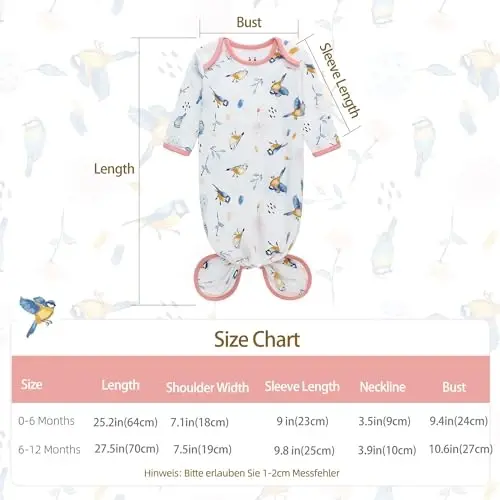 Newborn Knotted Gown with Hat Set, 3 Pack Newborn Nightgowns, Baby Sleeper Gowns with Mitten Cuffs for Boys Girls 6-12 Months - 2
