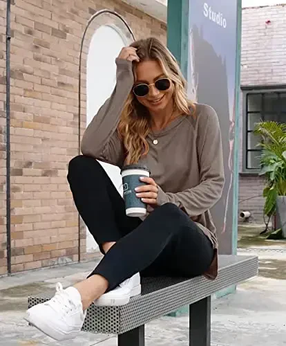 Newchoice Women's Casual Batwing Long Sleeve T Shirt Round Neck Basic Loose Tunic Tops - 3