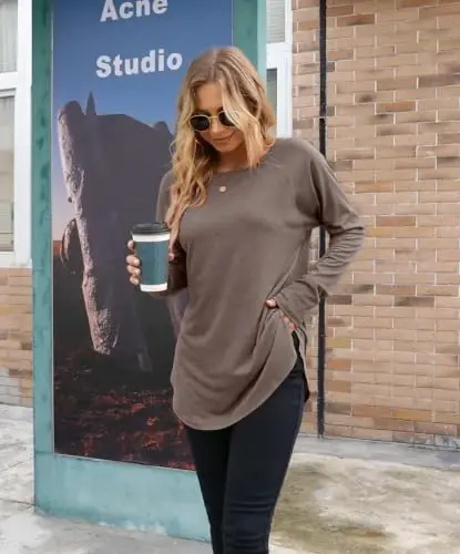 Newchoice Women's Casual Batwing Long Sleeve T Shirt Round Neck Basic Loose Tunic Tops 