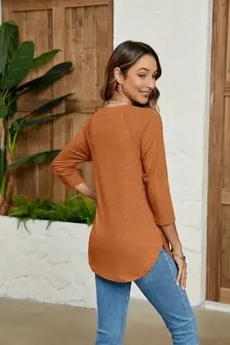 Newchoice Womens 3/4 Length Sleeve Tops Casual Round Neck Basic Tunic Shirts Loose Fit - 4