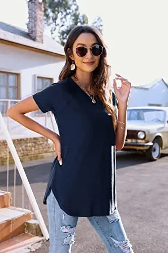 Newchoice Women's Casual Batwing Long Sleeve T Shirt Round Neck Basic Loose Tunic Tops - 2