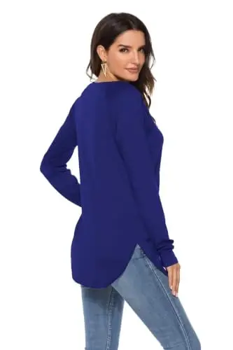 Newchoice Kadın Günlük Yarasa Kol Uzun Kollu Tişört Bisiklet Yaka Basic Bol Tunik Üst - 2