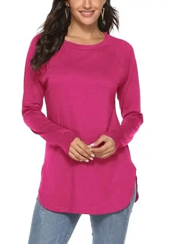 Newchoice Women's Casual Batwing Long Sleeve T Shirt Round Neck Basic Loose Tunic Tops - 1