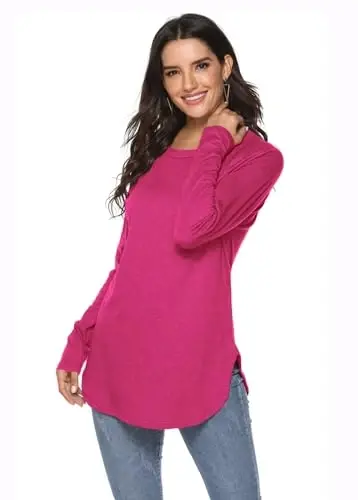 Newchoice Women's Casual Batwing Long Sleeve T Shirt Round Neck Basic Loose Tunic Tops - NEWCHOICE (1)