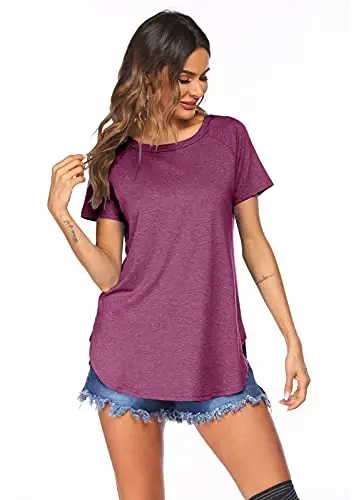 Newchoice Women's Casual Batwing Long Sleeve T Shirt Round Neck Basic Loose Tunic Tops - 2