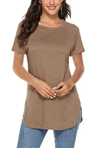 Newchoice Kadın Günlük Yarasa Kol Uzun Kollu Tişört Bisiklet Yaka Basic Bol Tunik Üstler - 1