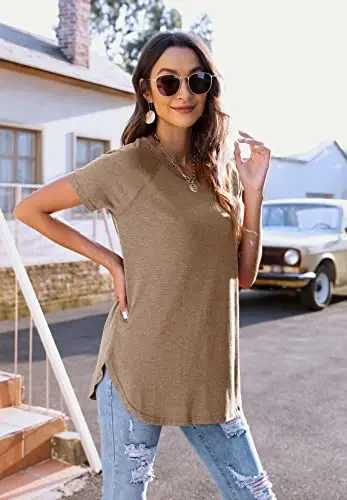 Newchoice Kadın Günlük Yarasa Kol Uzun Kollu Tişört Bisiklet Yaka Basic Bol Tunik Üstler - 2