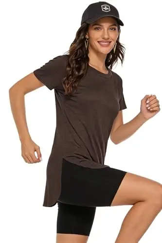 Newchoice Kadın Günlük Yarasa Kol Uzun Kollu Tişört Bisiklet Yaka Basic Bol Tunik Üstler - 4