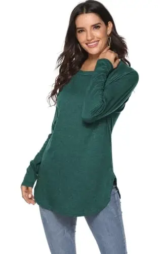 Newchoice Kadın Günlük Yarasa Kol Uzun Kollu Tişört Bisiklet Yaka Basic Bol Tunik Üstler - 3