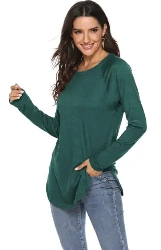 Newchoice Kadın Günlük Yarasa Kol Uzun Kollu Tişört Bisiklet Yaka Basic Bol Tunik Üstler - 4