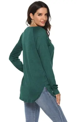 Newchoice Kadın Günlük Yarasa Kol Uzun Kollu Tişört Bisiklet Yaka Basic Bol Tunik Üstler - 6