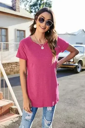 Newchoice Women's Casual Batwing Long Sleeve T Shirt Round Neck Basic Loose Tunic Tops - MODAZONE (1)