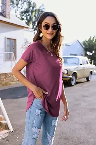 Newchoice Women's Casual Batwing Long Sleeve T Shirt Round Neck Basic Loose Tunic Tops - 5
