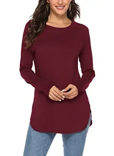 Newchoice Women's Casual Batwing Long Sleeve T Shirt Round Neck Basic Loose Tunic Tops 