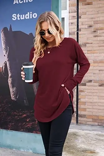 Newchoice Women's Casual Batwing Long Sleeve T Shirt Round Neck Basic Loose Tunic Tops - 3