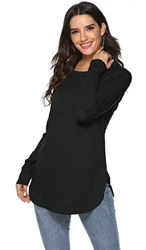 Newchoice Women's Casual Batwing Long Sleeve T Shirt Round Neck Basic Loose Tunic Tops - 4