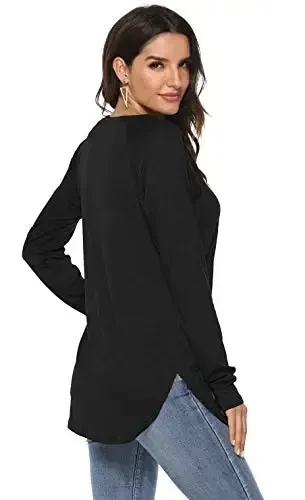 Newchoice Women's Casual Batwing Long Sleeve T Shirt Round Neck Basic Loose Tunic Tops - 5