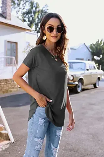 Newchoice Women's Casual Batwing Long Sleeve T Shirt Round Neck Basic Loose Tunic Tops - 4