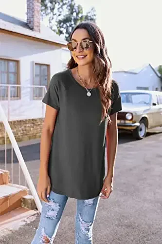 Newchoice Women's Casual Batwing Long Sleeve T Shirt Round Neck Basic Loose Tunic Tops - 5