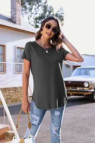 Newchoice Women's Casual Batwing Long Sleeve T Shirt Round Neck Basic Loose Tunic Tops - 6