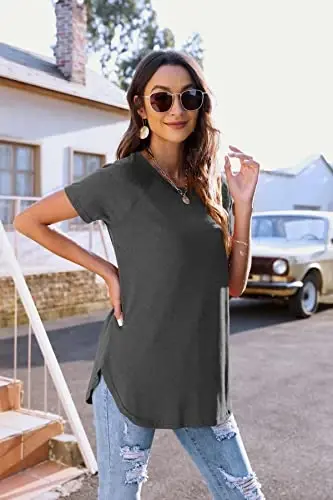 Newchoice Kadın Günlük Yarasa Kol Uzun Kollu Tişört Yuvarlak Yaka Basic Bol Tunik Üstler - 3