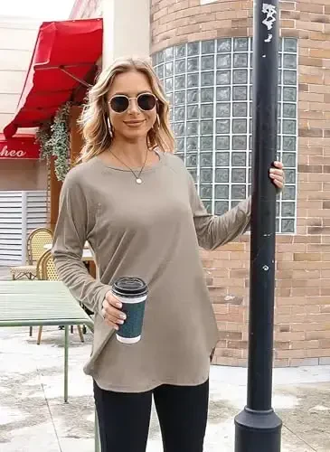 Newchoice Women's Casual Batwing Long Sleeve T Shirt Round Neck Basic Loose Tunic Tops - 3