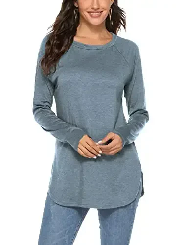 Newchoice Women's Casual Batwing Long Sleeve T Shirt Round Neck Basic Loose Tunic Tops - NEWCHOICE