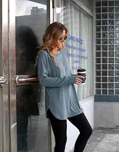 Newchoice Women's Casual Batwing Long Sleeve T Shirt Round Neck Basic Loose Tunic Tops - 3