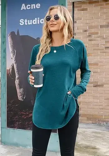 Newchoice Women's Casual Batwing Long Sleeve T Shirt Round Neck Basic Loose Tunic Tops - 3