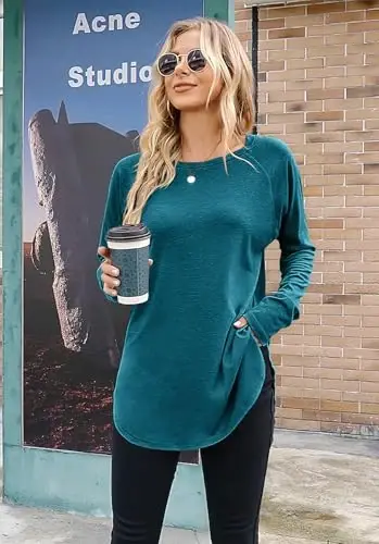 Newchoice Women's Casual Batwing Long Sleeve T Shirt Round Neck Basic Loose Tunic Tops - 3