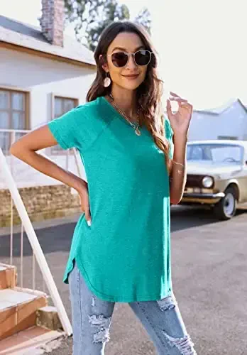 Newchoice Women's Casual Batwing Long Sleeve T Shirt Round Neck Basic Loose Tunic Tops - 3