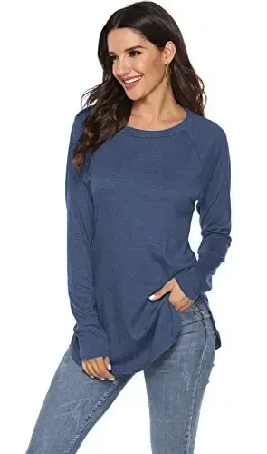 Newchoice Women's Casual Batwing Long Sleeve T Shirt Round Neck Basic Loose Tunic Tops - NEWCHOICE (1)
