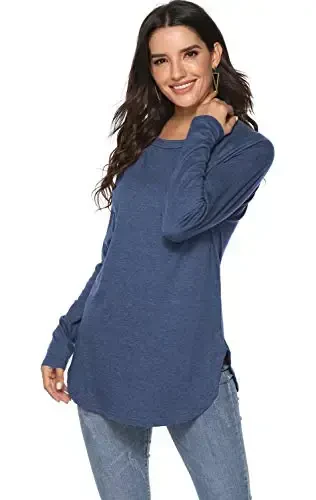 Newchoice Women's Casual Batwing Long Sleeve T Shirt Round Neck Basic Loose Tunic Tops - 4