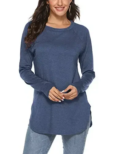 Newchoice Women's Casual Batwing Long Sleeve T Shirt Round Neck Basic Loose Tunic Tops - NEWCHOICE