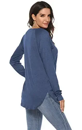 Newchoice Women's Casual Batwing Long Sleeve T Shirt Round Neck Basic Loose Tunic Tops - 5