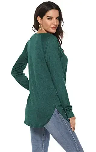 Newchoice Women's Casual Batwing Long Sleeve T Shirt Round Neck Basic Loose Tunic Tops - 5
