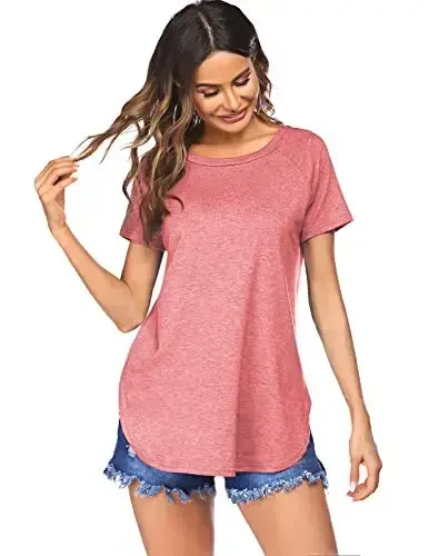 Newchoice Women's Casual Batwing Long Sleeve T Shirt Round Neck Basic Loose Tunic Tops - 2