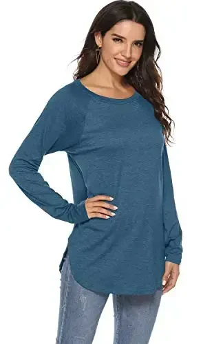 Newchoice Women's Casual Batwing Long Sleeve T Shirt Round Neck Basic Loose Tunic Tops - 4