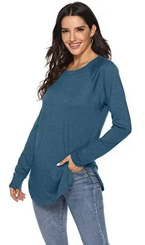 Newchoice Women's Casual Batwing Long Sleeve T Shirt Round Neck Basic Loose Tunic Tops - 3