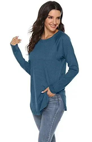 Newchoice Women's Casual Batwing Long Sleeve T Shirt Round Neck Basic Loose Tunic Tops - 5