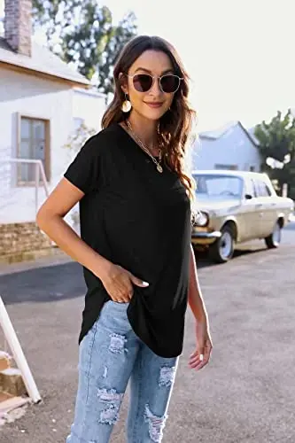 Newchoice Women's Casual Batwing Long Sleeve T Shirt Round Neck Basic Loose Tunic Tops - 4