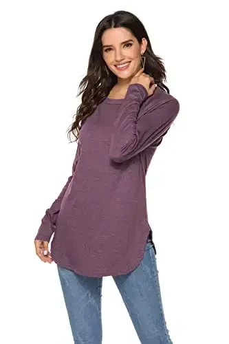 Newchoice Women's Casual Batwing Long Sleeve T Shirt Round Neck Basic Loose Tunic Tops - NEWCHOICE (1)
