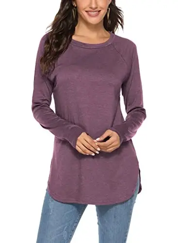 Newchoice Women's Casual Batwing Long Sleeve T Shirt Round Neck Basic Loose Tunic Tops - 1